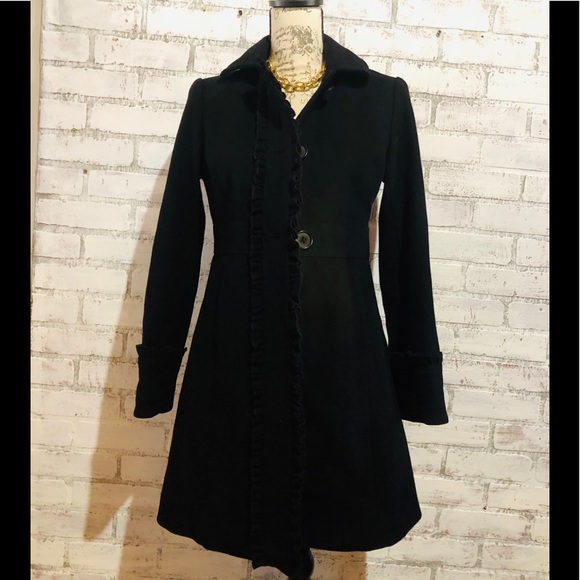 J Crew 100 % wool Winter Coat Ruffle detailed - Picture 3 of 8